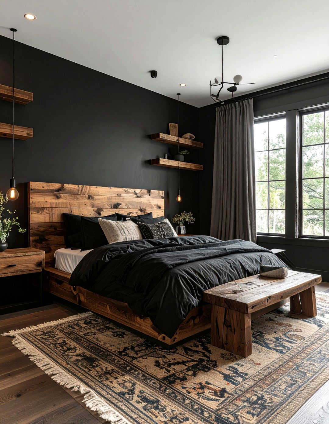 Black and wood bedroom - 30 black bedroom decor ideas
