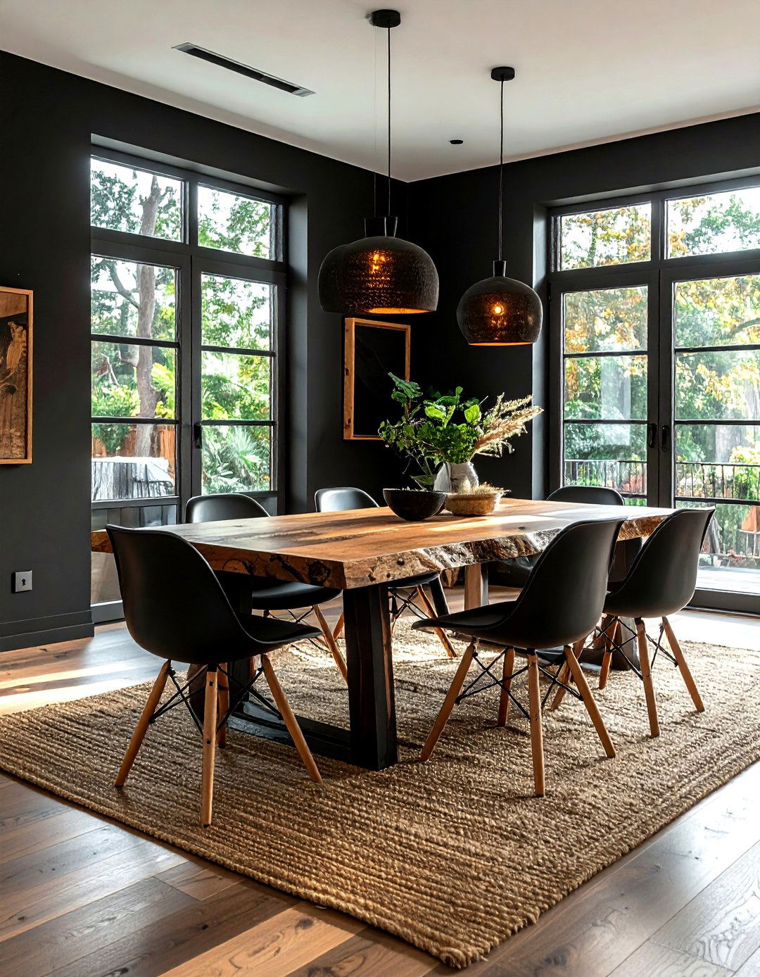Black and wood dining room - 30 dark black dining room ideas
