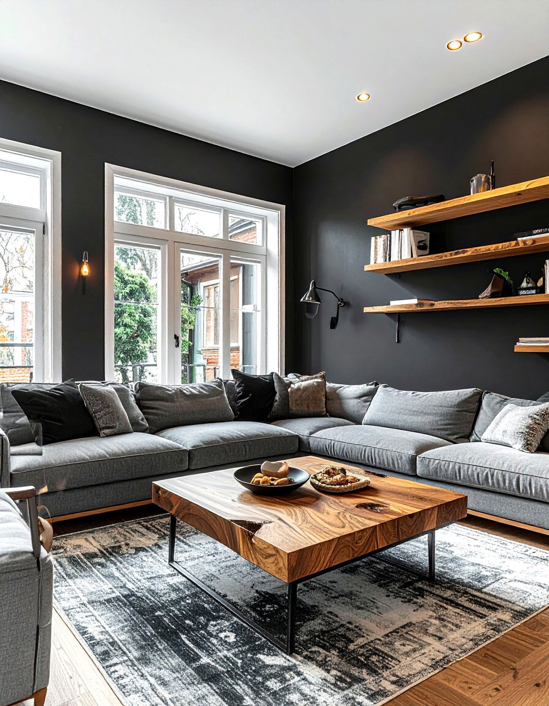 Black and wood living room - 30 black living room decor ideas