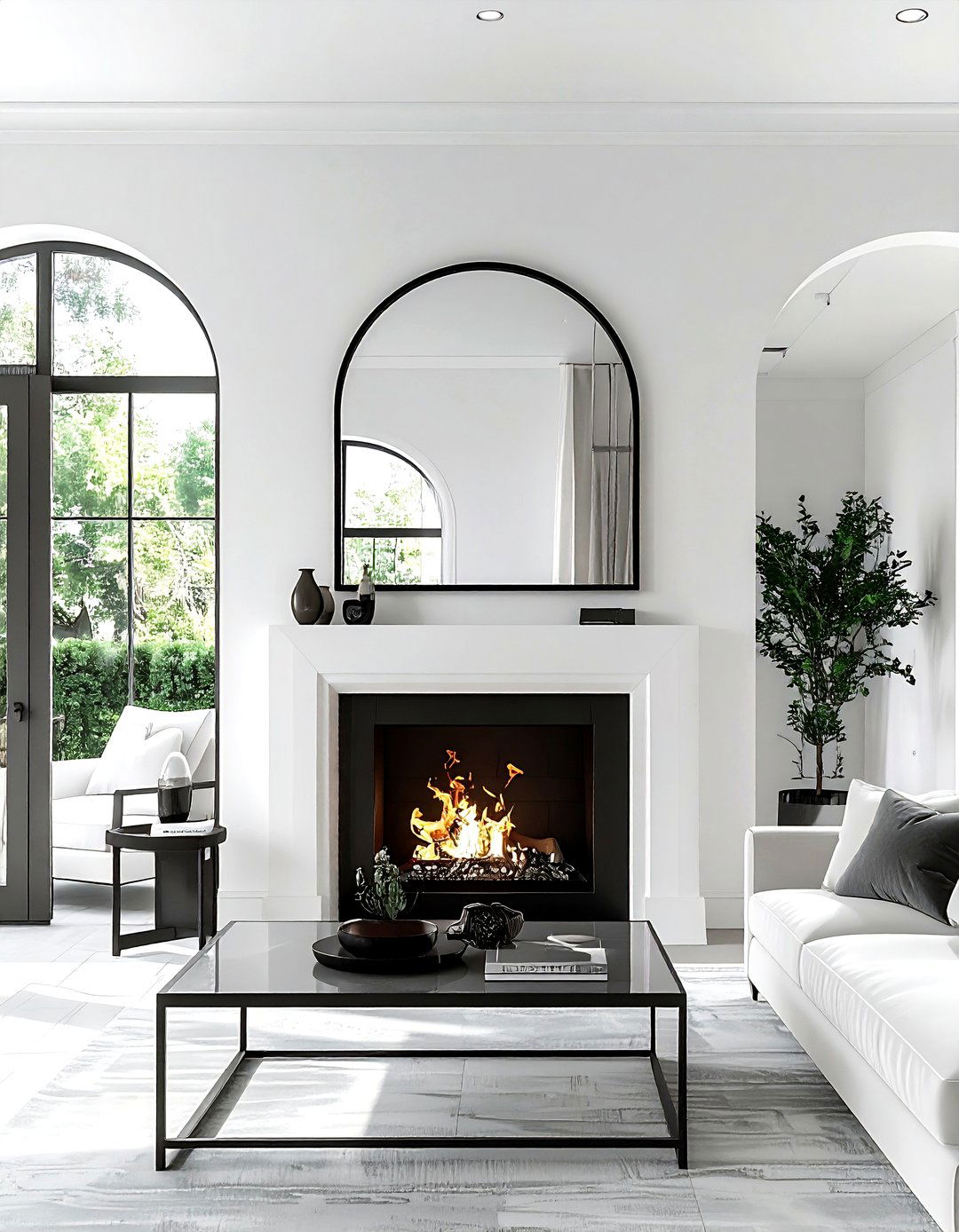 Black arched mirror - 30 black living room accessories ideas