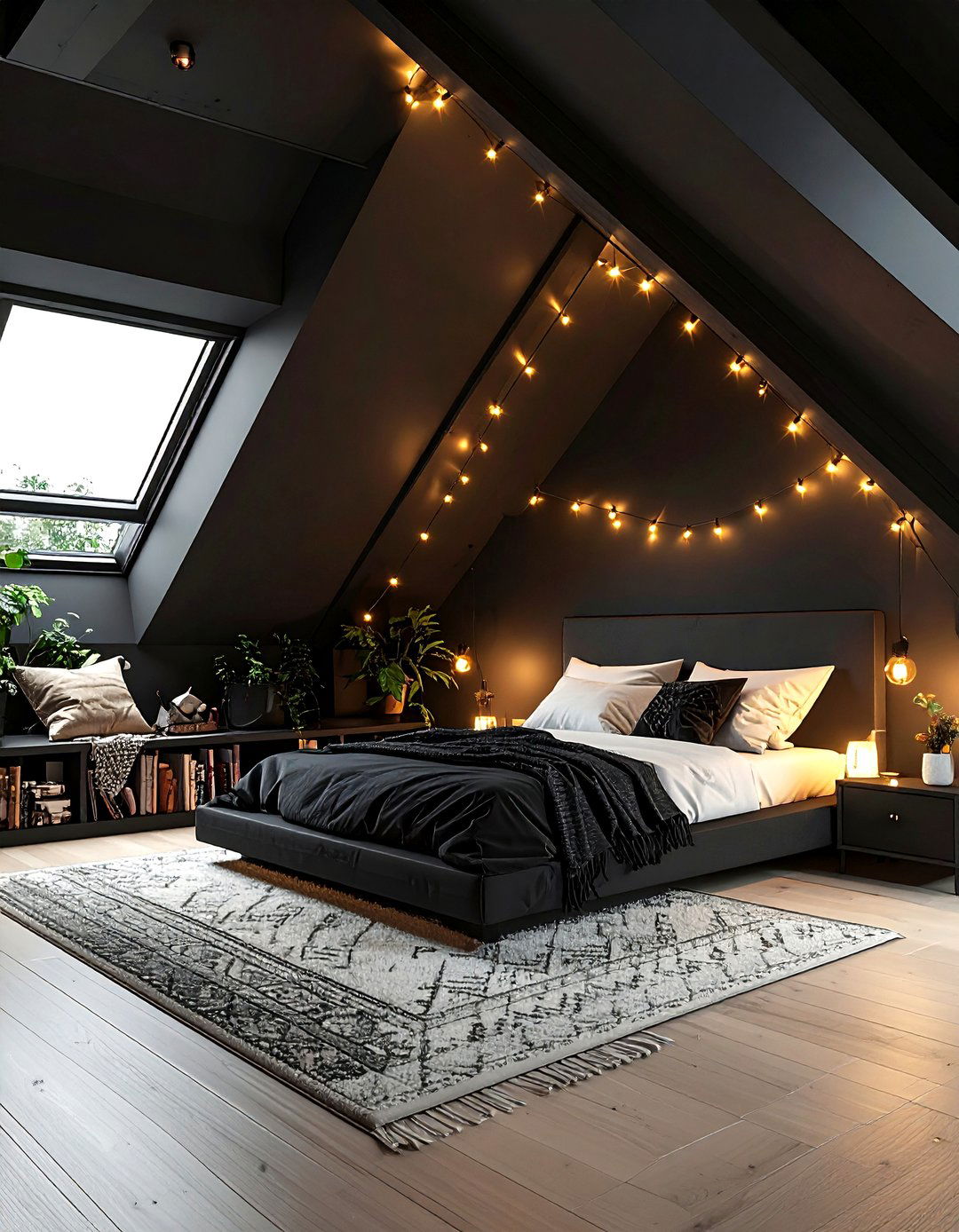 Black attic boho bedroom - 30 bohemian black bedroom ideas