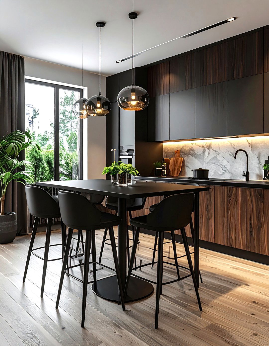 Black bar height dining table - 30 black dining room furniture ideas