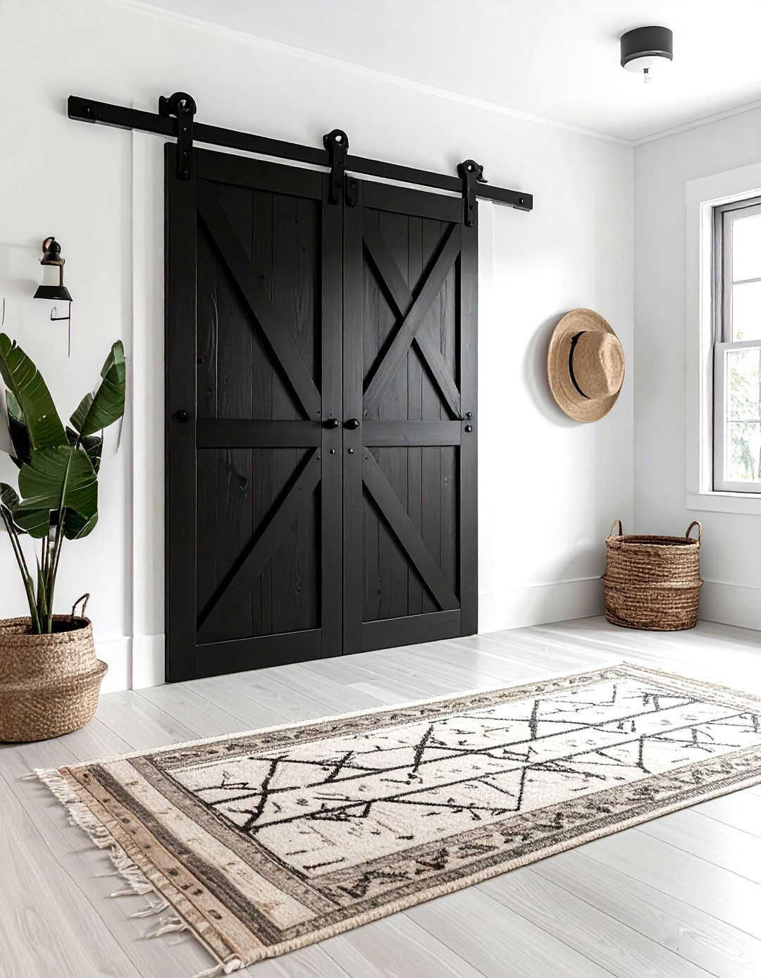 Black barn door - 30 farmhouse black bedroom ideas