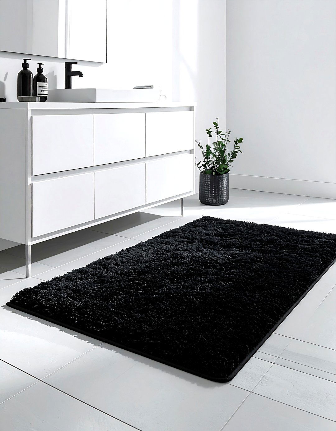 Black bathroom rug - 30 black bathroom accessories ideas