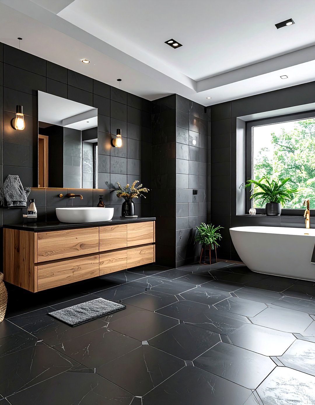 Black bathroom tile - 30 moody decor ideas
