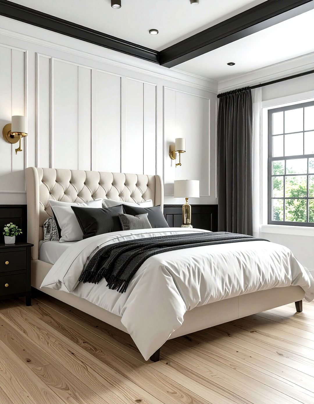 Black board and batten - 30 farmhouse black bedroom ideas