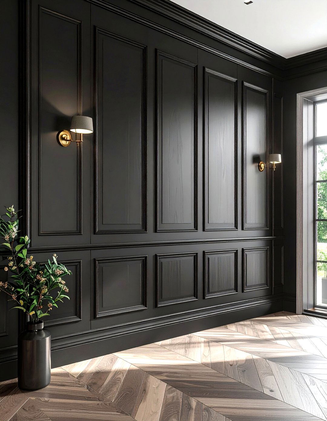 Black board and batten wall - 30 farmhouse black living room ideas