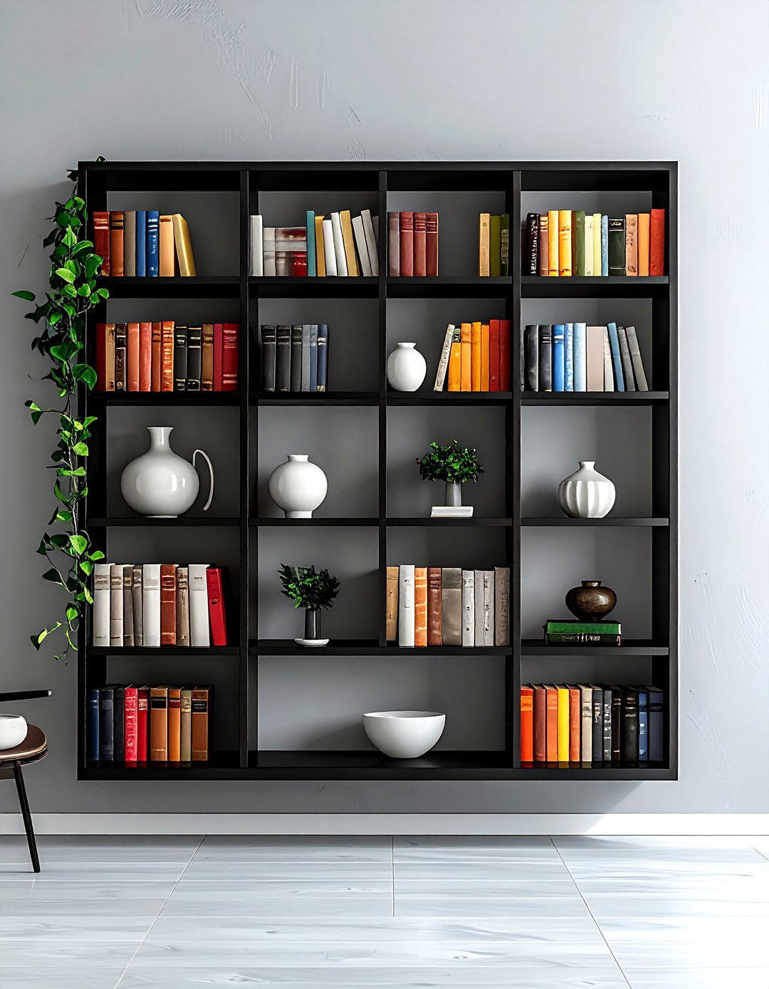 Black bookshelf - 30 black decor ideas