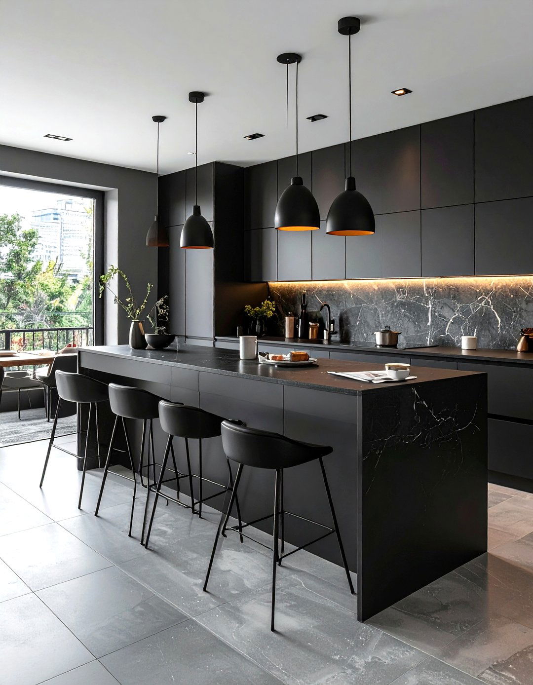 Black breakfast bar - 30 black kitchen decor ideas