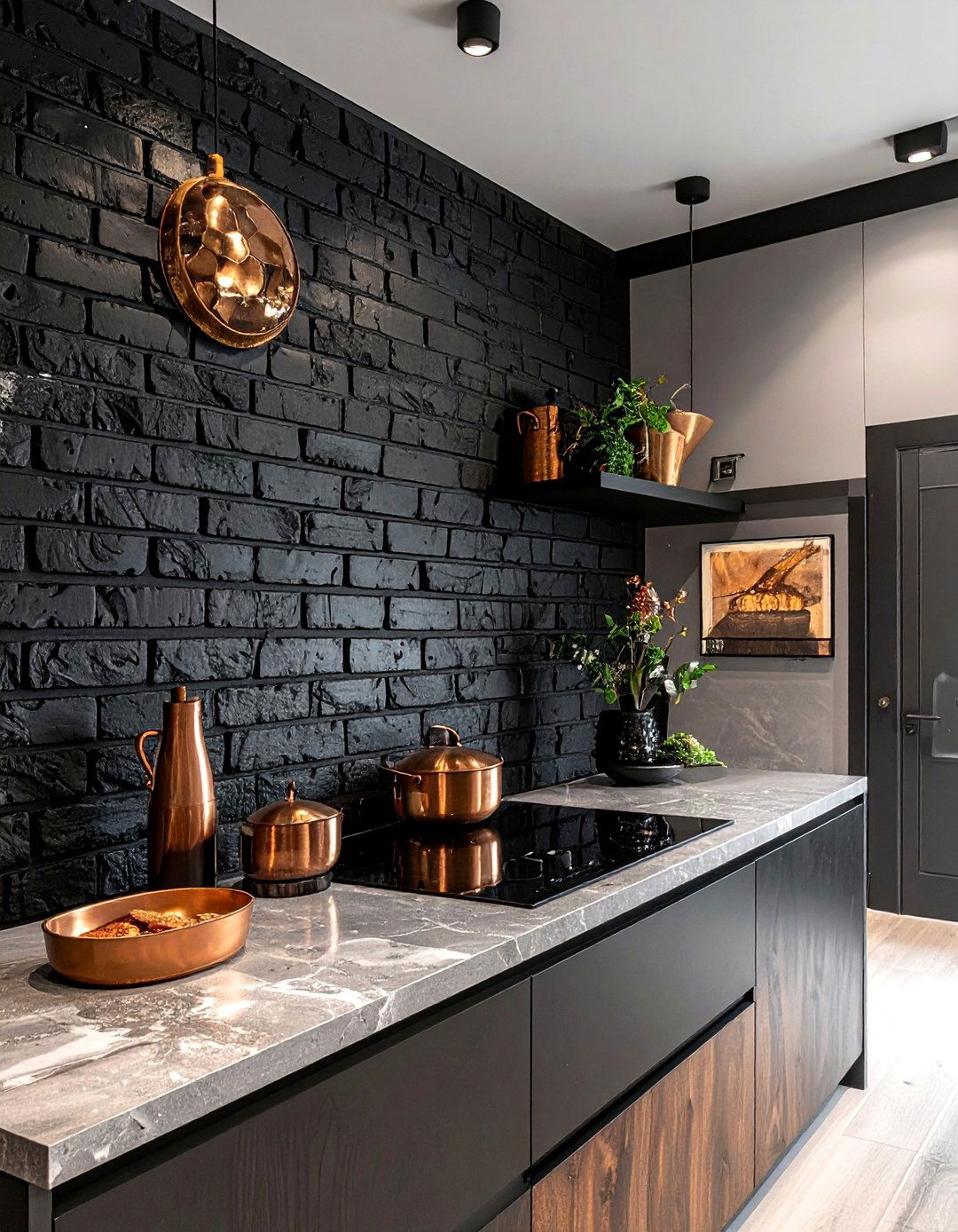 Black brick backsplash - 30 black kitchen decor ideas