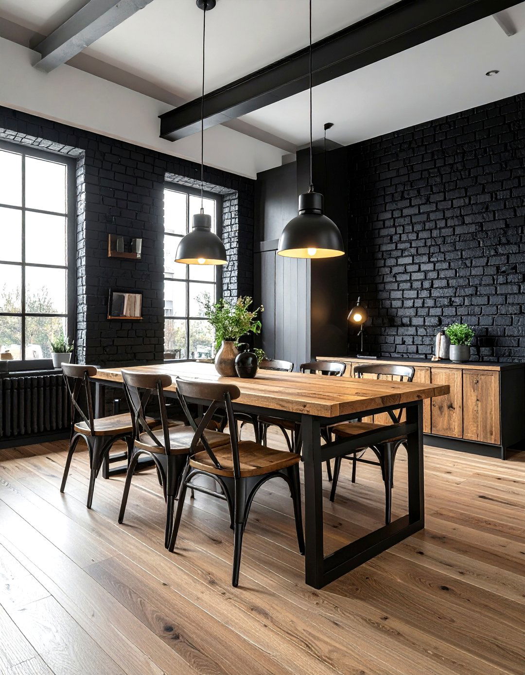 Black brick dining room - 30 dark black dining room ideas