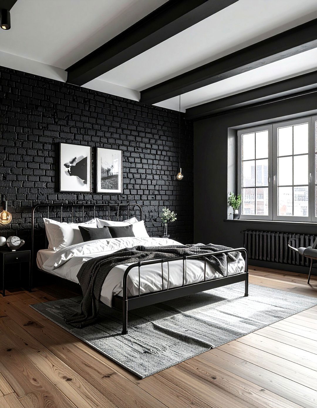 Black brick wall bedroom - 30 black bedroom decor ideas