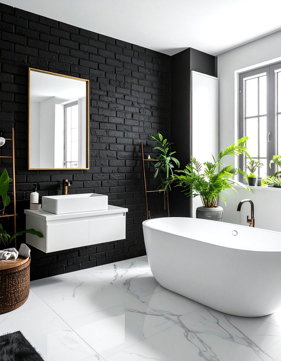 Black brick - 30 brick bathroom ideas