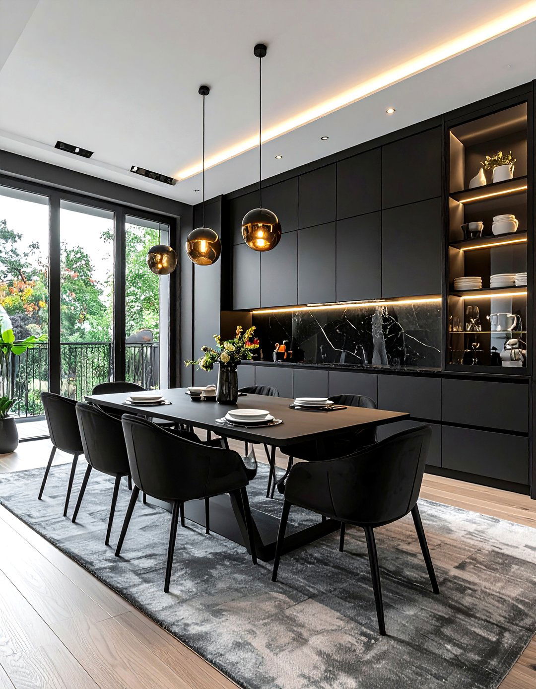 Black built in cabinets dining room - 30 black dining room decor ideas