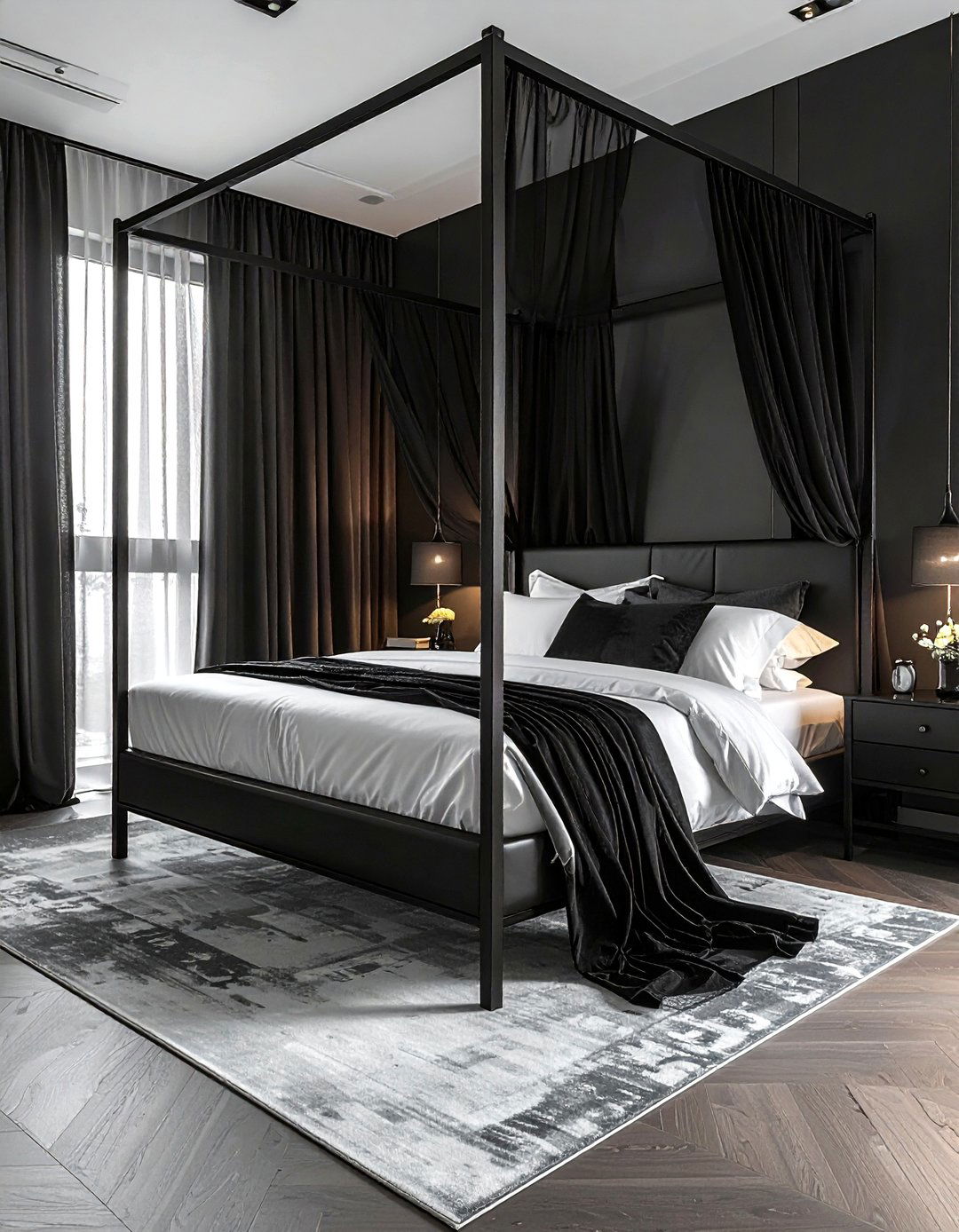Black canopy bed bedroom - 30 black bedroom decor ideas