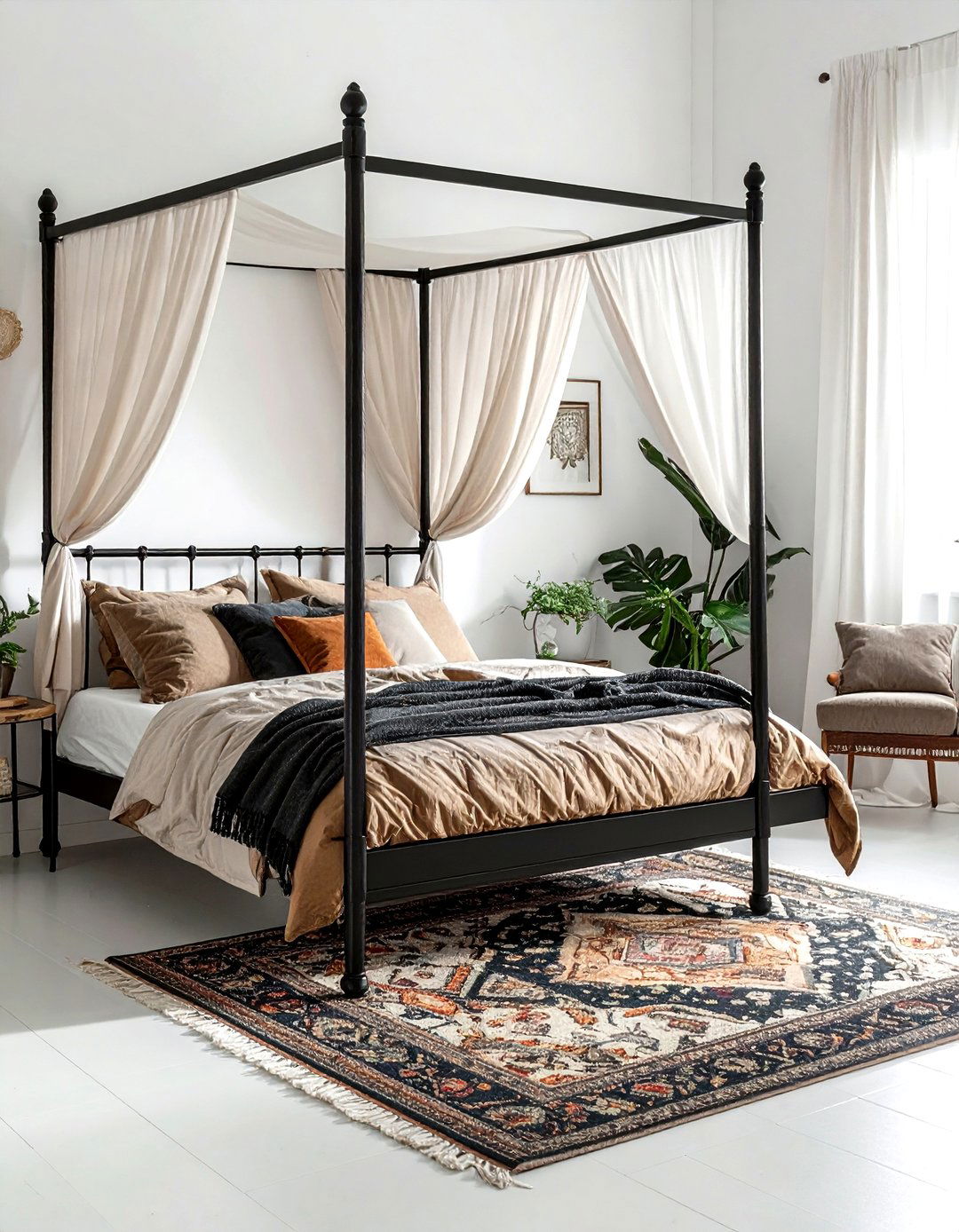 Black canopy bed boho bedroom - 30 bohemian black bedroom ideas