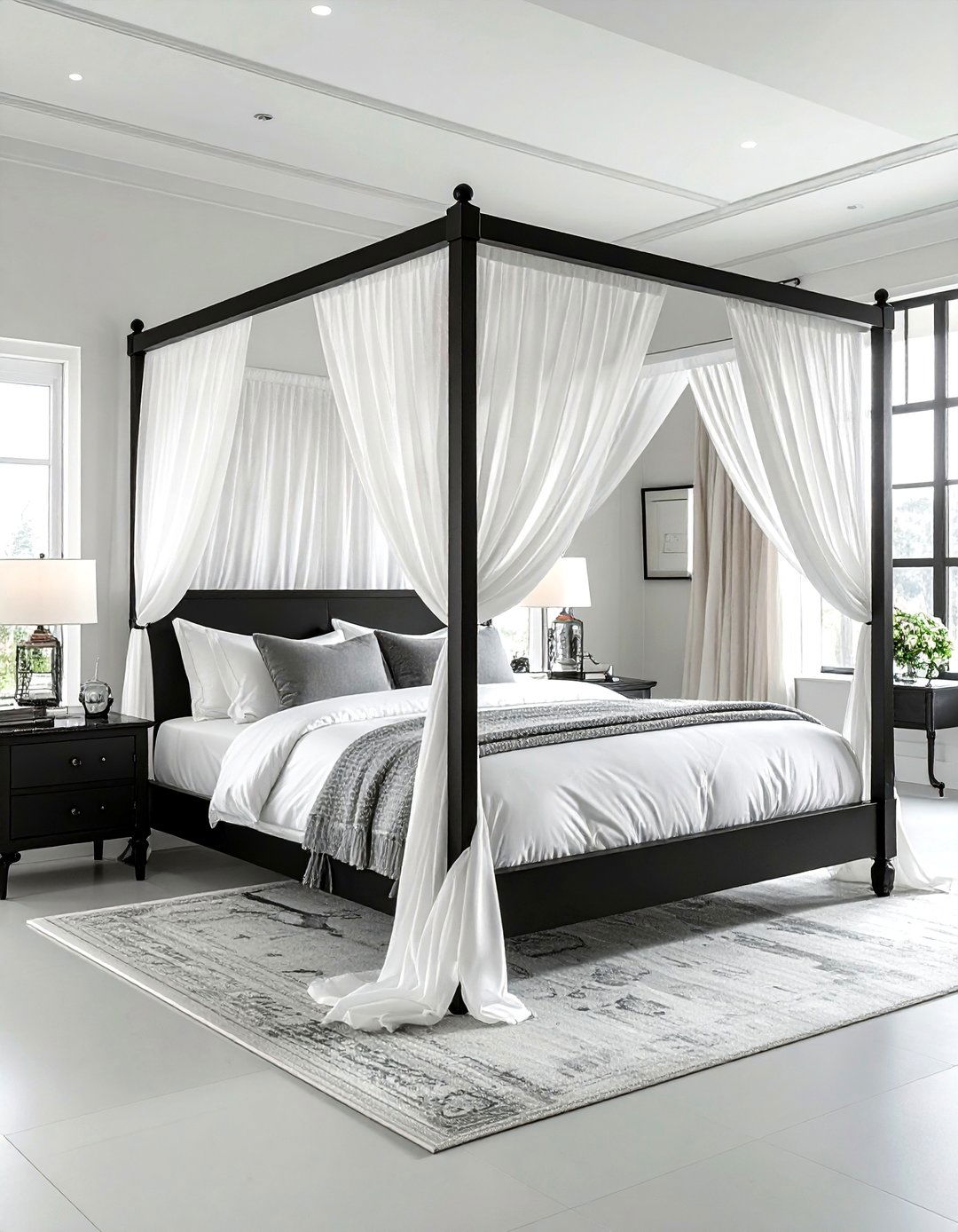 Black canopy bed frame - 30 traditional black bedroom ideas