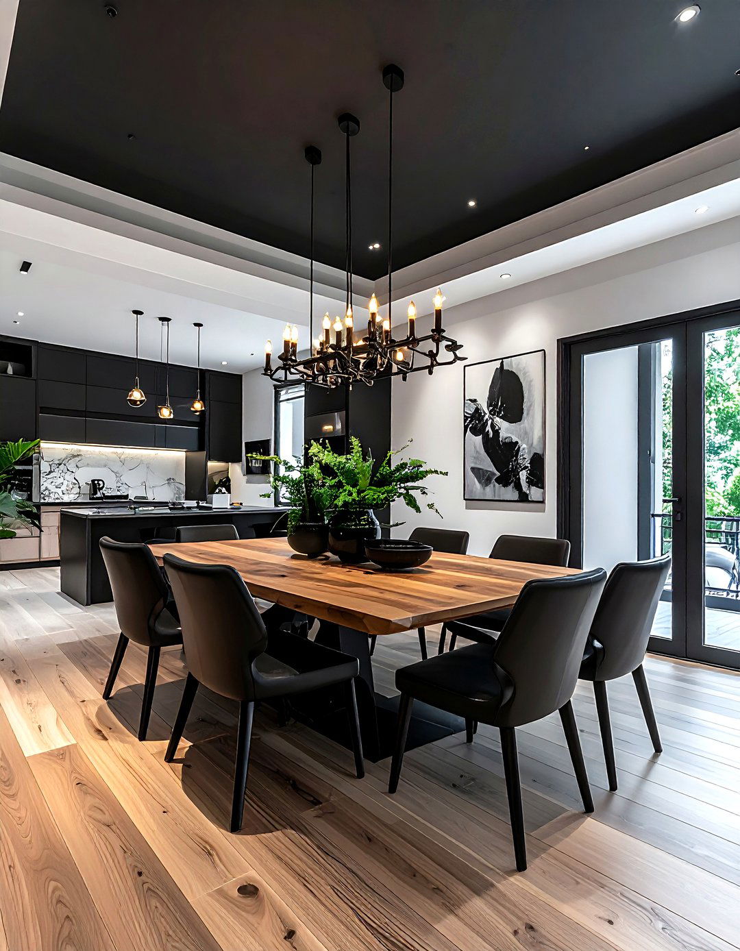 Black ceiling dining room - 30 black dining room decor ideas