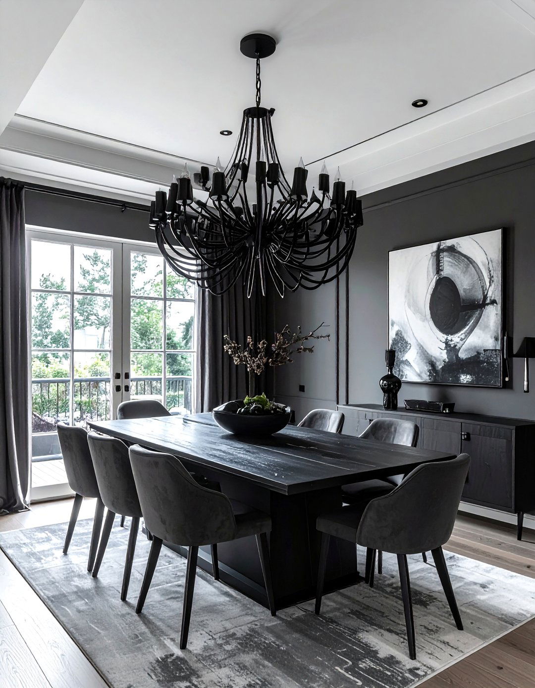 Black chandelier dining room - 30 black dining room decor ideas