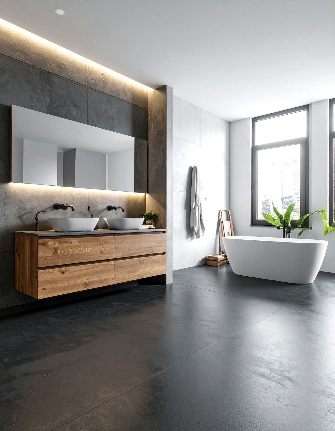 Black concrete bathroom floor - 30 black bathroom decor ideas