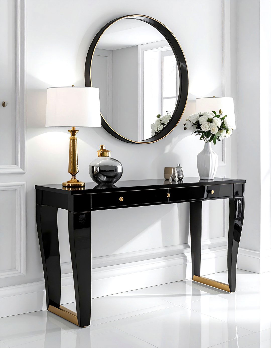 Black console - 30 glam home decor ideas