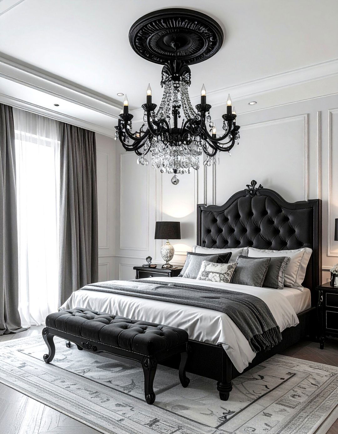 Black crystal chandelier bedroom - 30 traditional black bedroom ideas