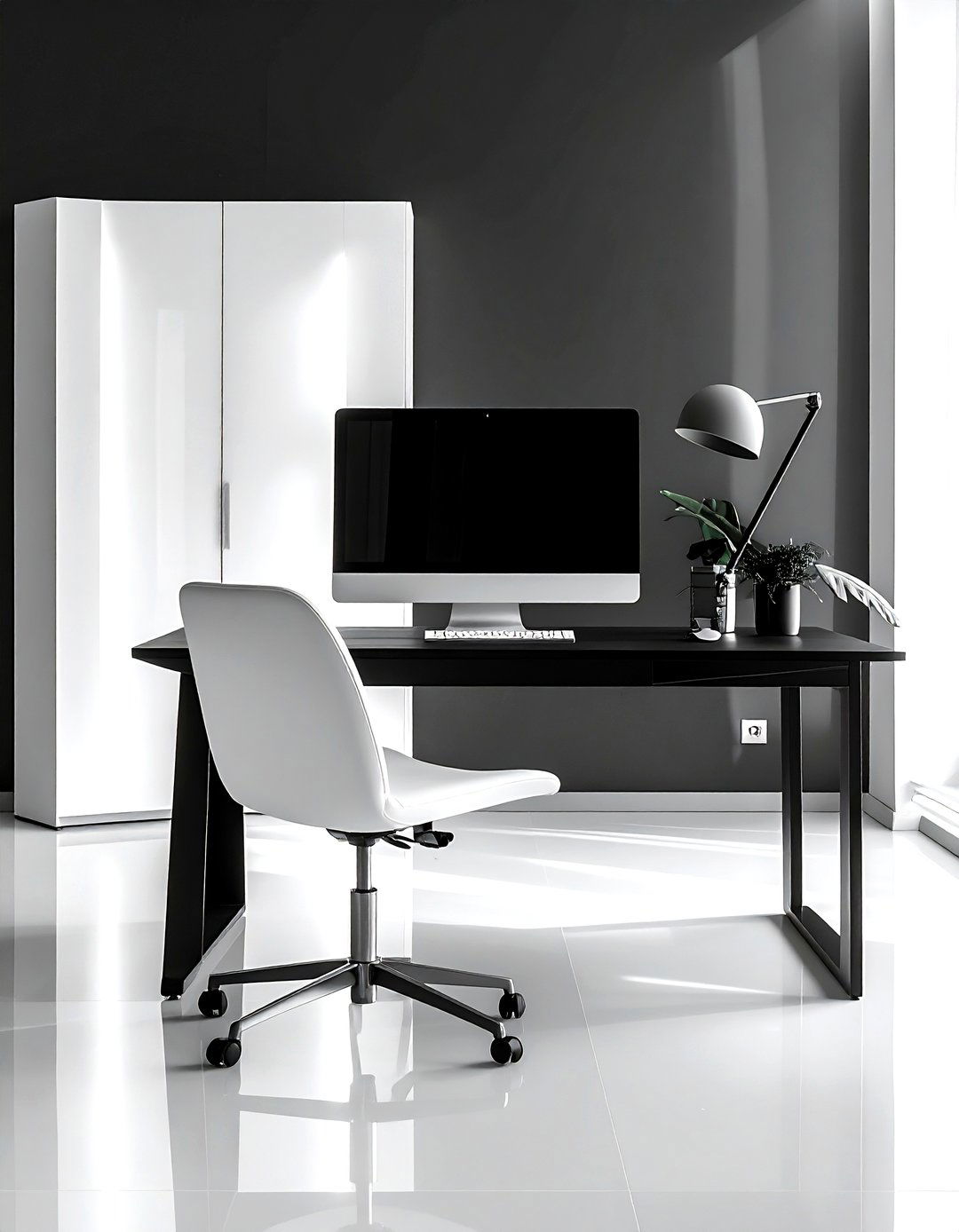 Black desk home office - 30 black decor ideas