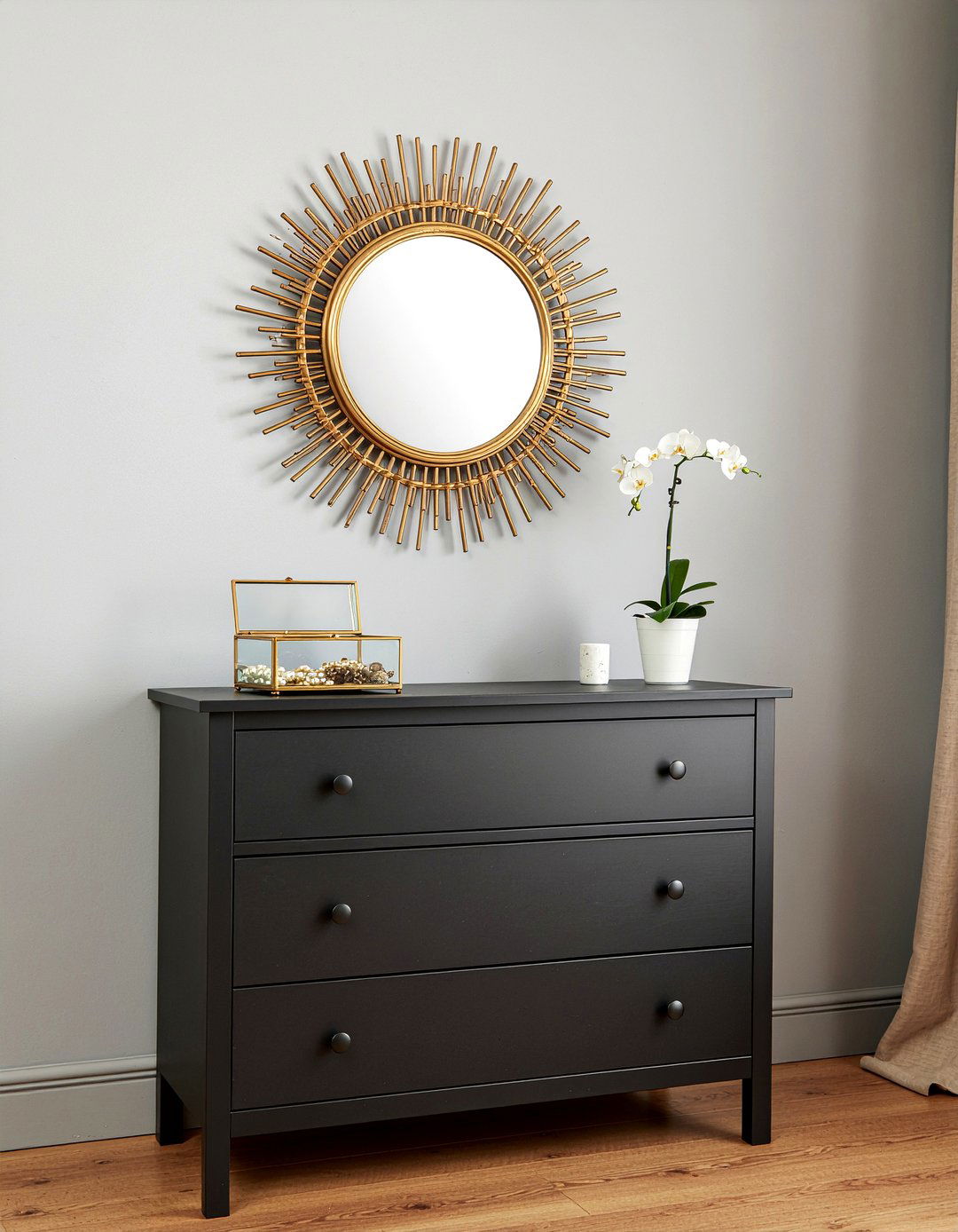 Black dresser with gold mirror - 30 bedroom dresser with mirror ideas