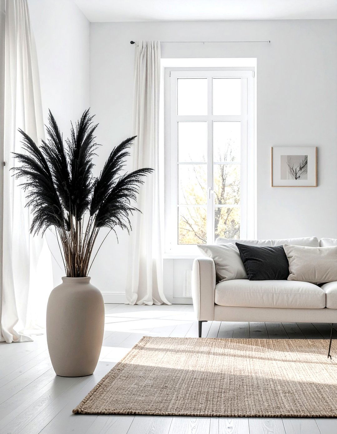 Black dried pampas grass - 30 black living room accessories ideas