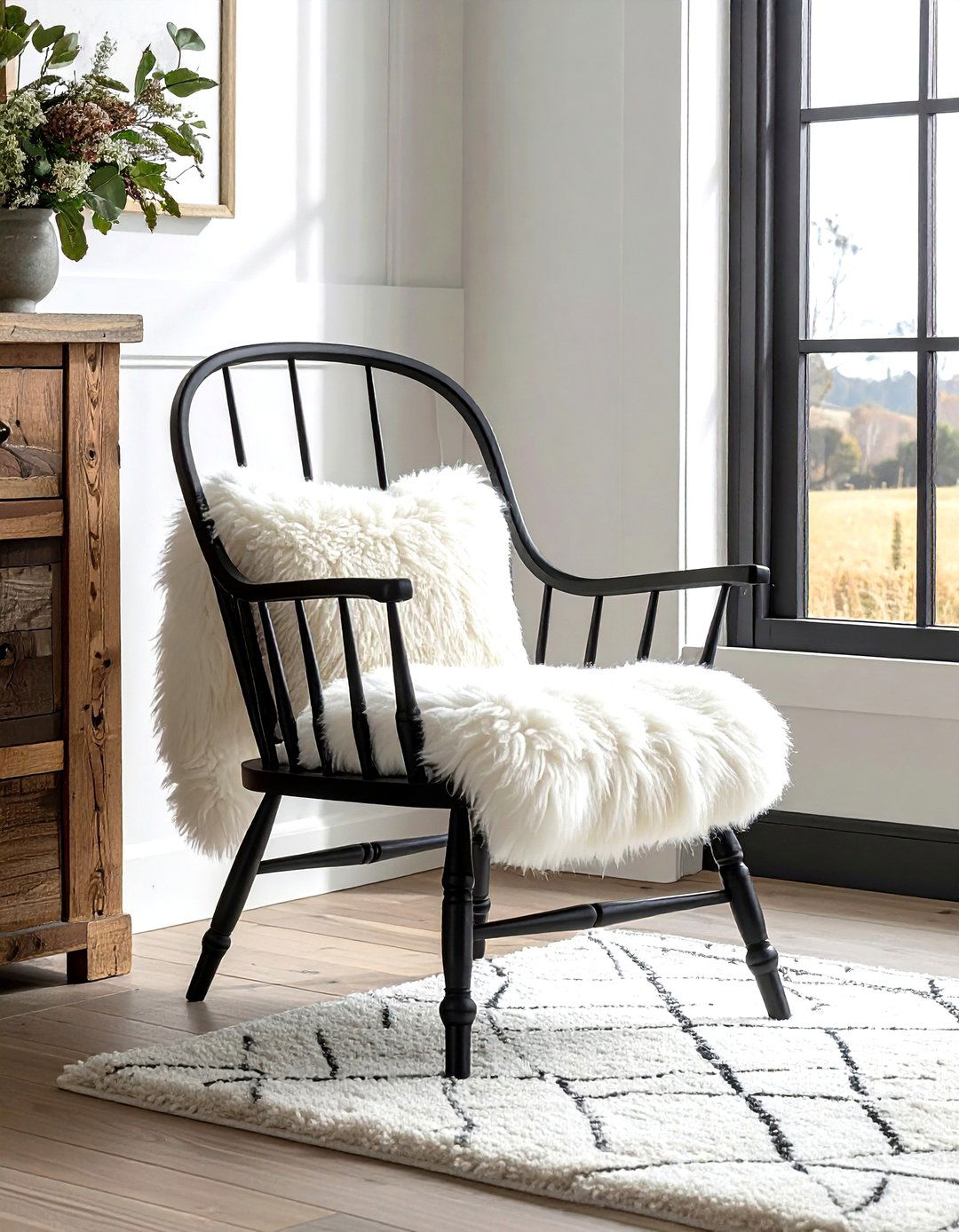 Black farmhouse accent chair - 30 farmhouse black living room ideas