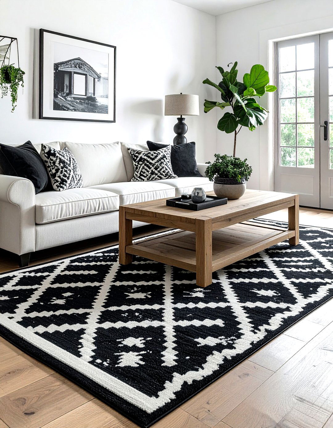Black farmhouse area rug - 30 farmhouse black living room ideas
