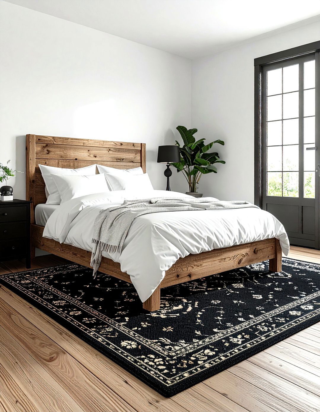 Black farmhouse rug - 30 farmhouse black bedroom ideas