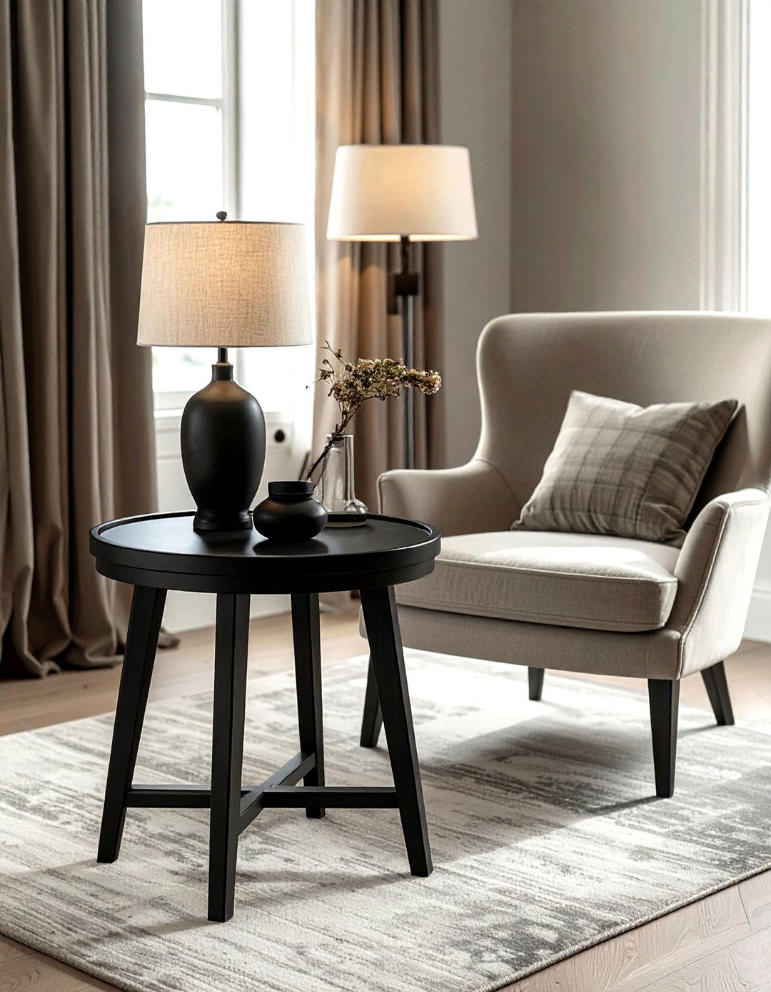 Black farmhouse side table - 30 farmhouse black living room ideas