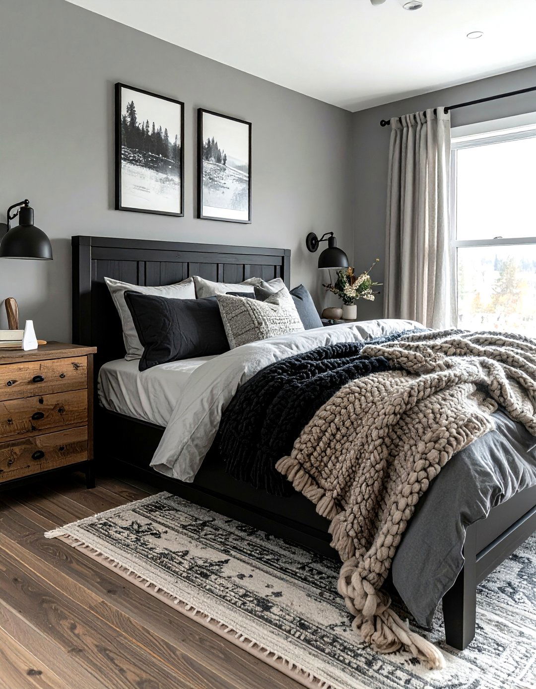 Black farmhouse style bed - 30 black bedroom furniture ideas