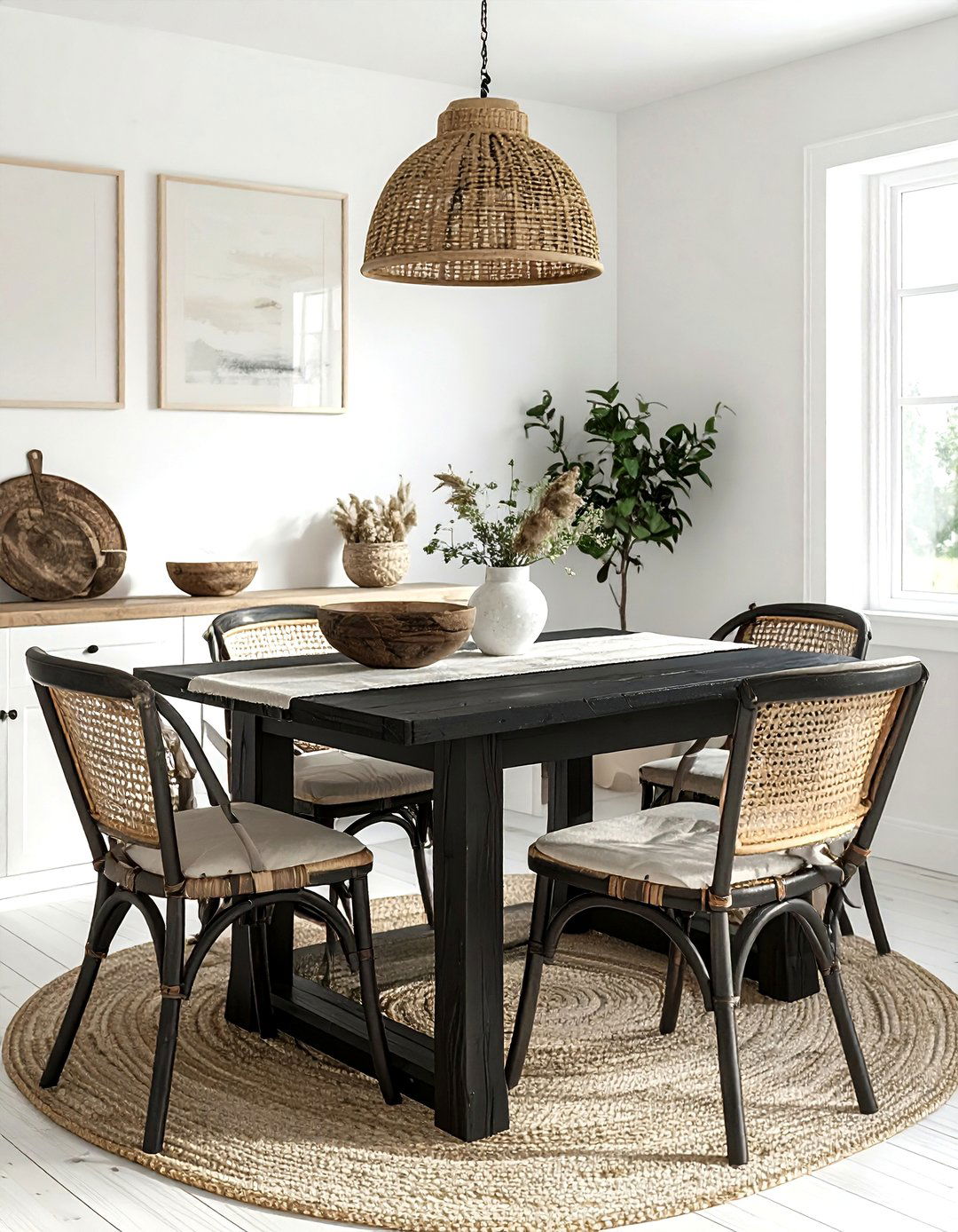 Black farmhouse trestle table - 30 black dining room furniture ideas
