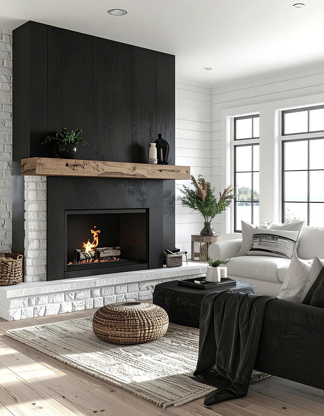 Black fireplace coastal living room - 30 coastal black living room ideas