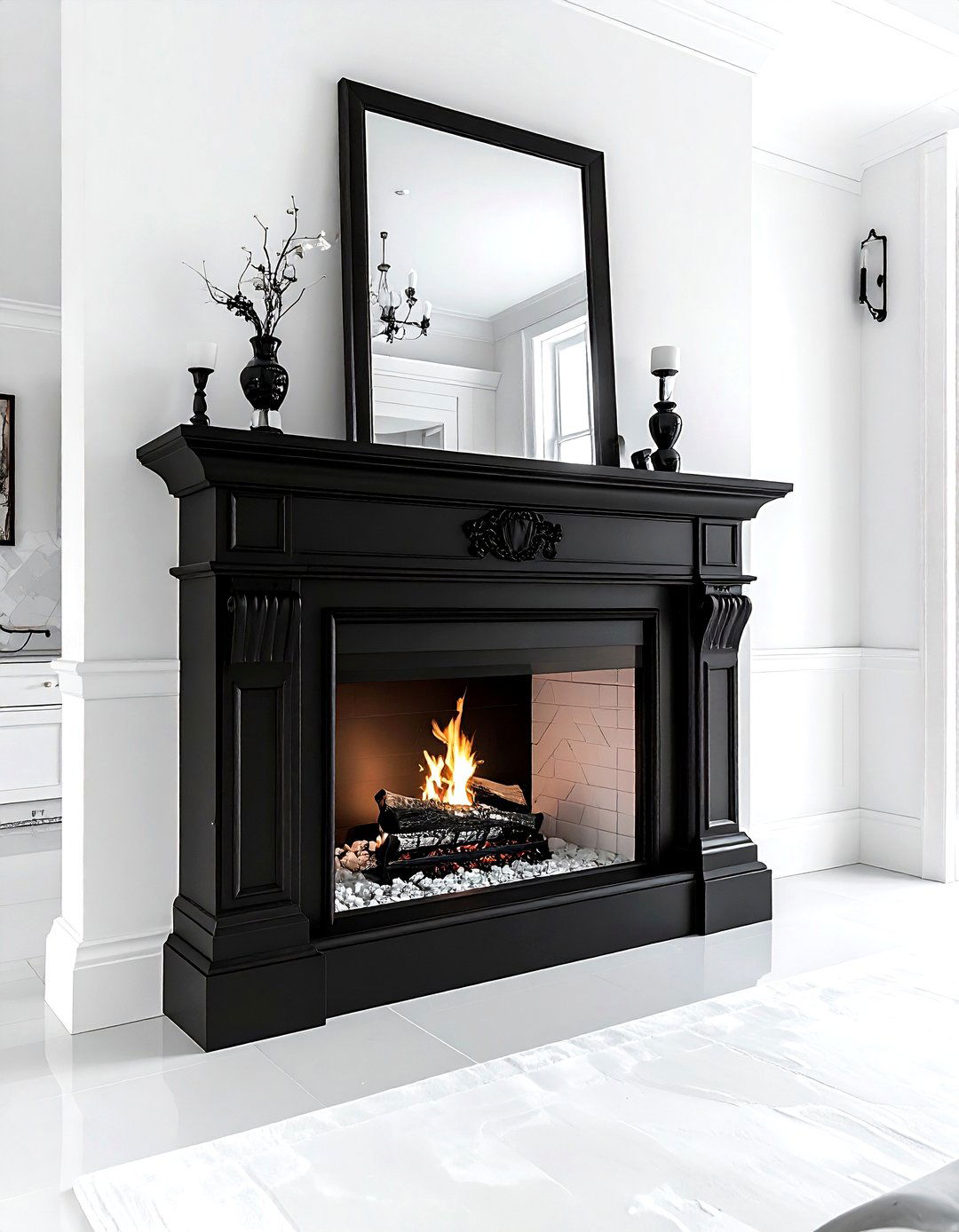 Black fireplace mantel - 30 black decor ideas