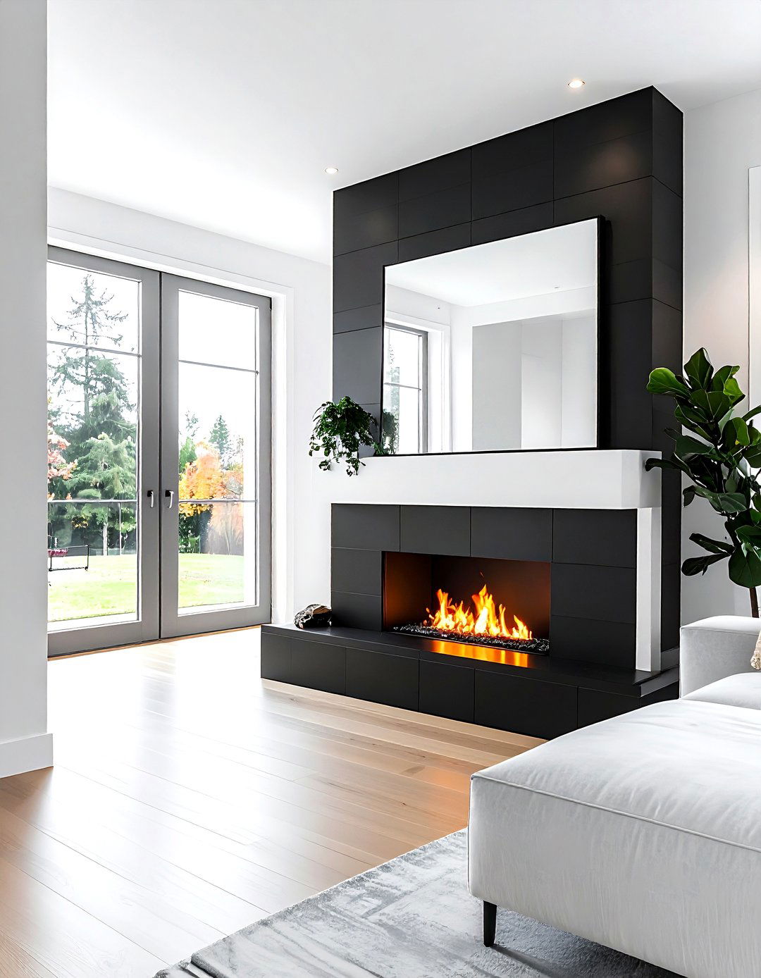 Black fireplace surround - 30 black living room decor ideas