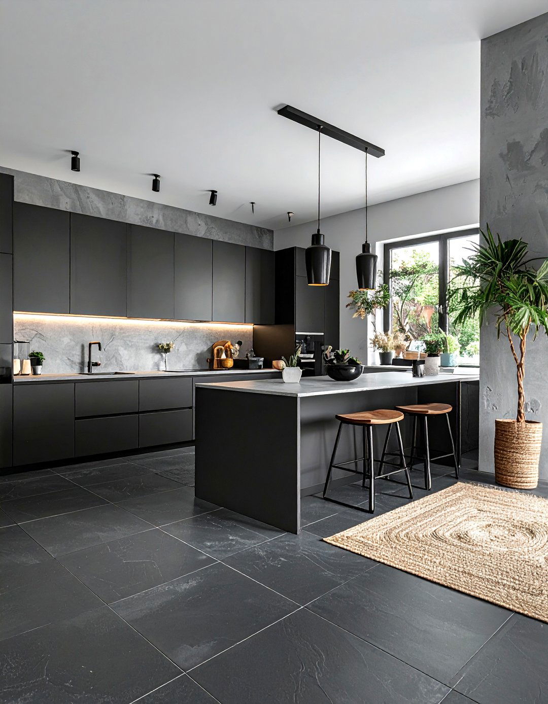 Black floor tiles - 30 black kitchen decor ideas