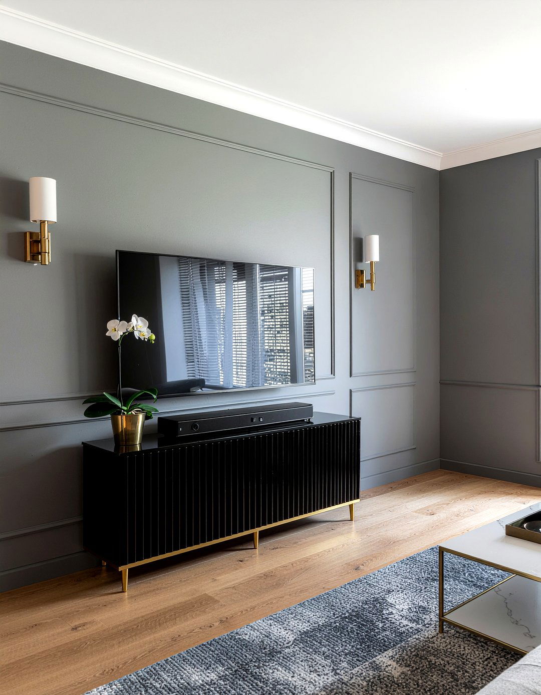 Black fluted tv cabinet - 30 living room tv console ideas