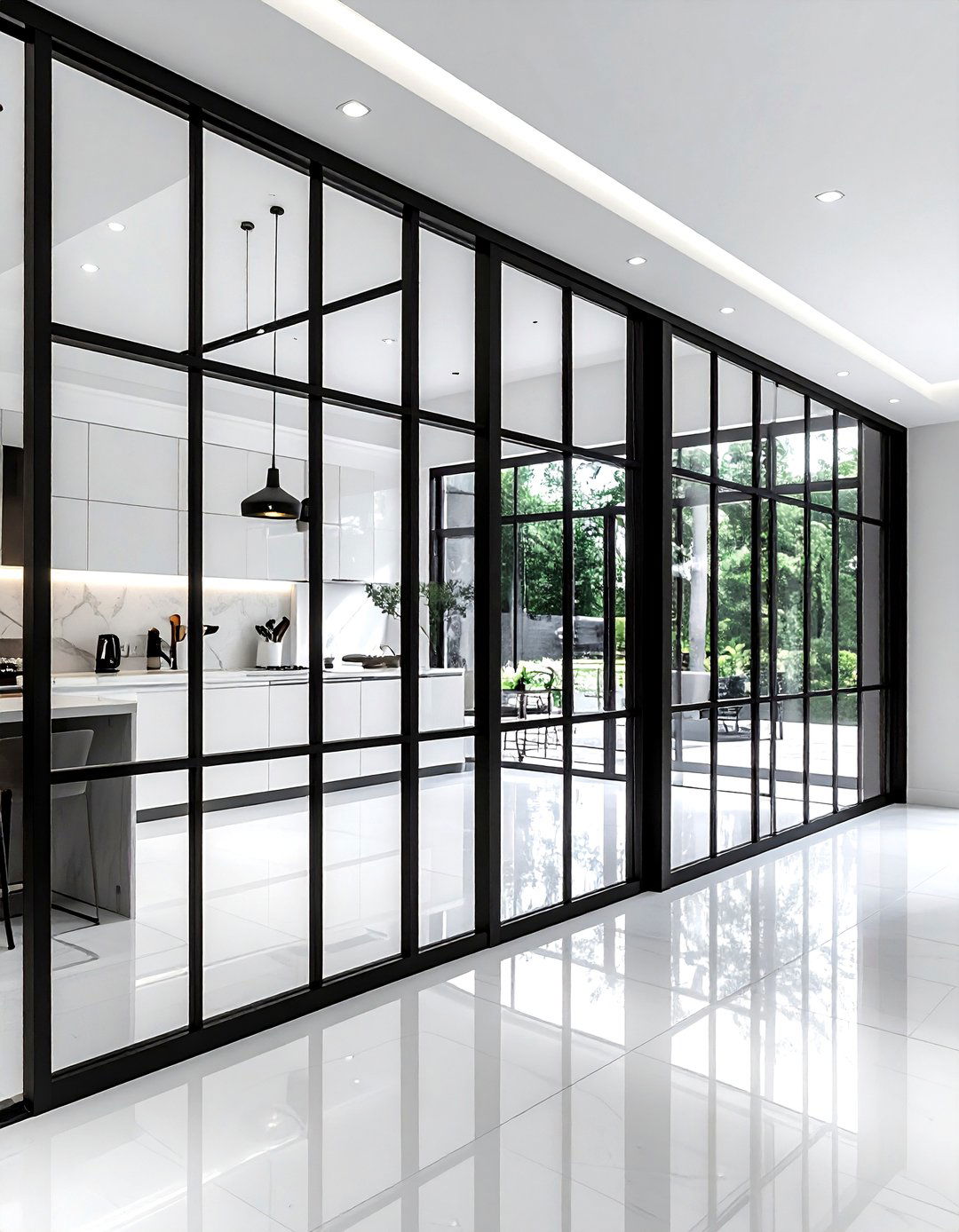 Black frame glass pass through - 30 pass-through dining room ideas