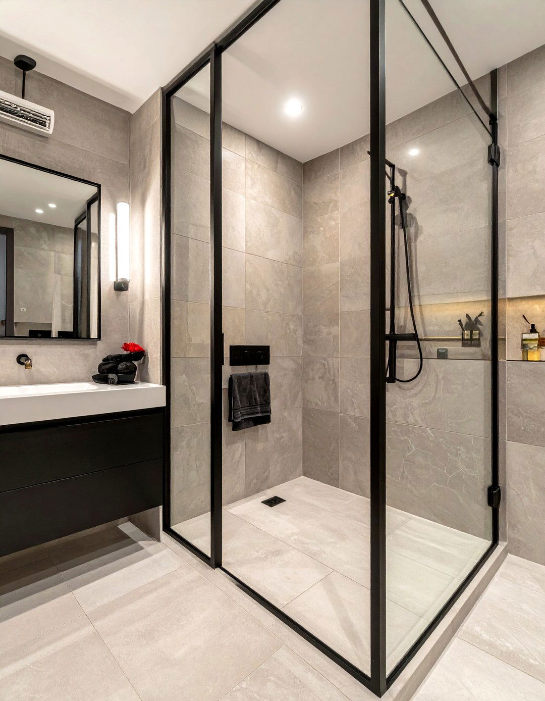 Black frame shower - 30 English bathroom ideas