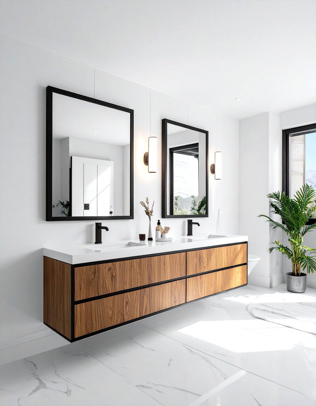 Black framed mirrors - 30 bathroom wall decor ideas