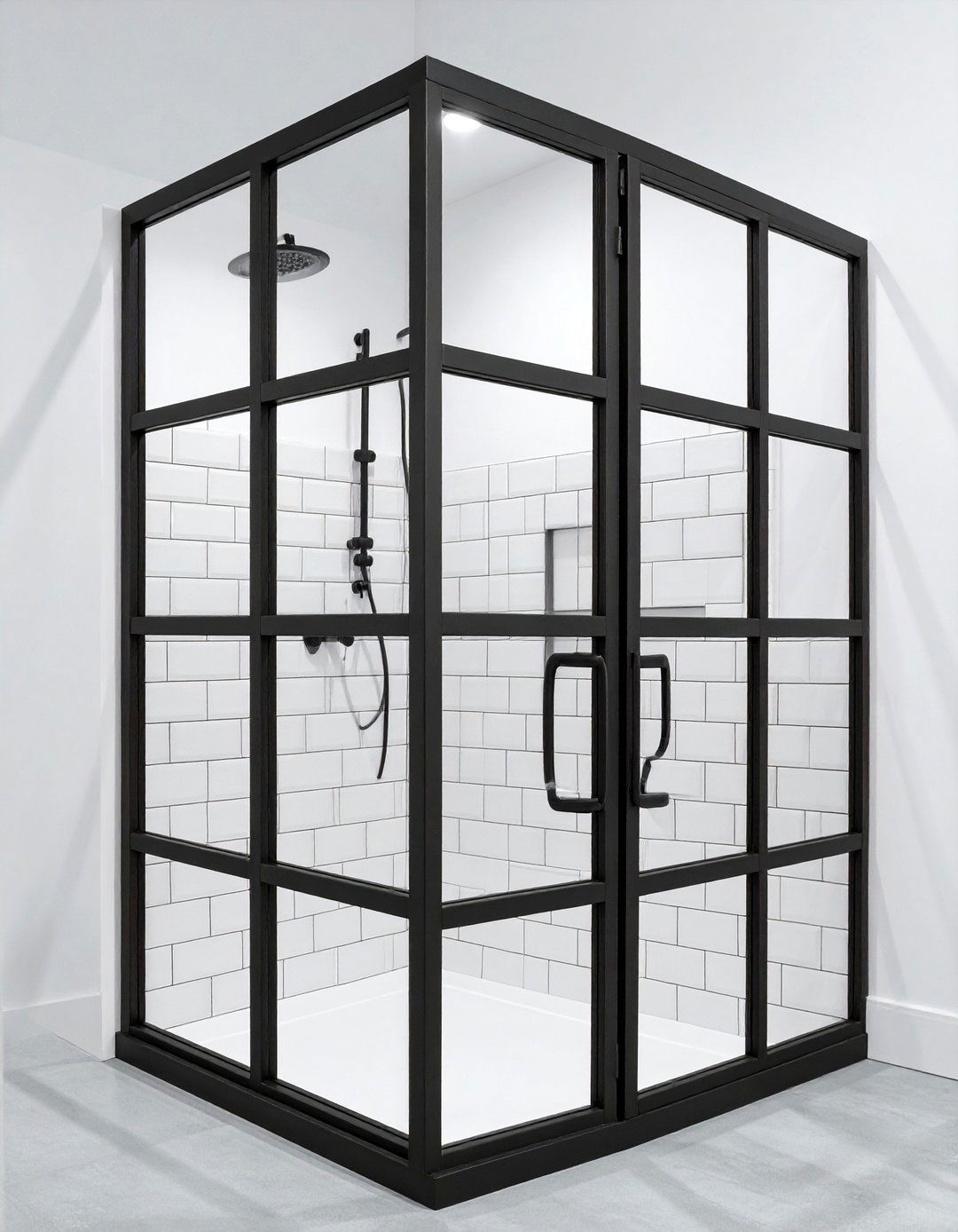 Black framed shower door - 30 black bathroom decor ideas
