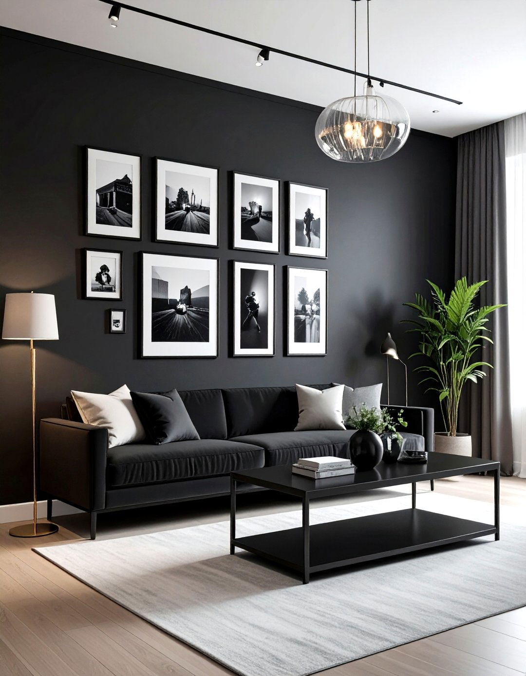 Black gallery wall - 30 black living room decor ideas