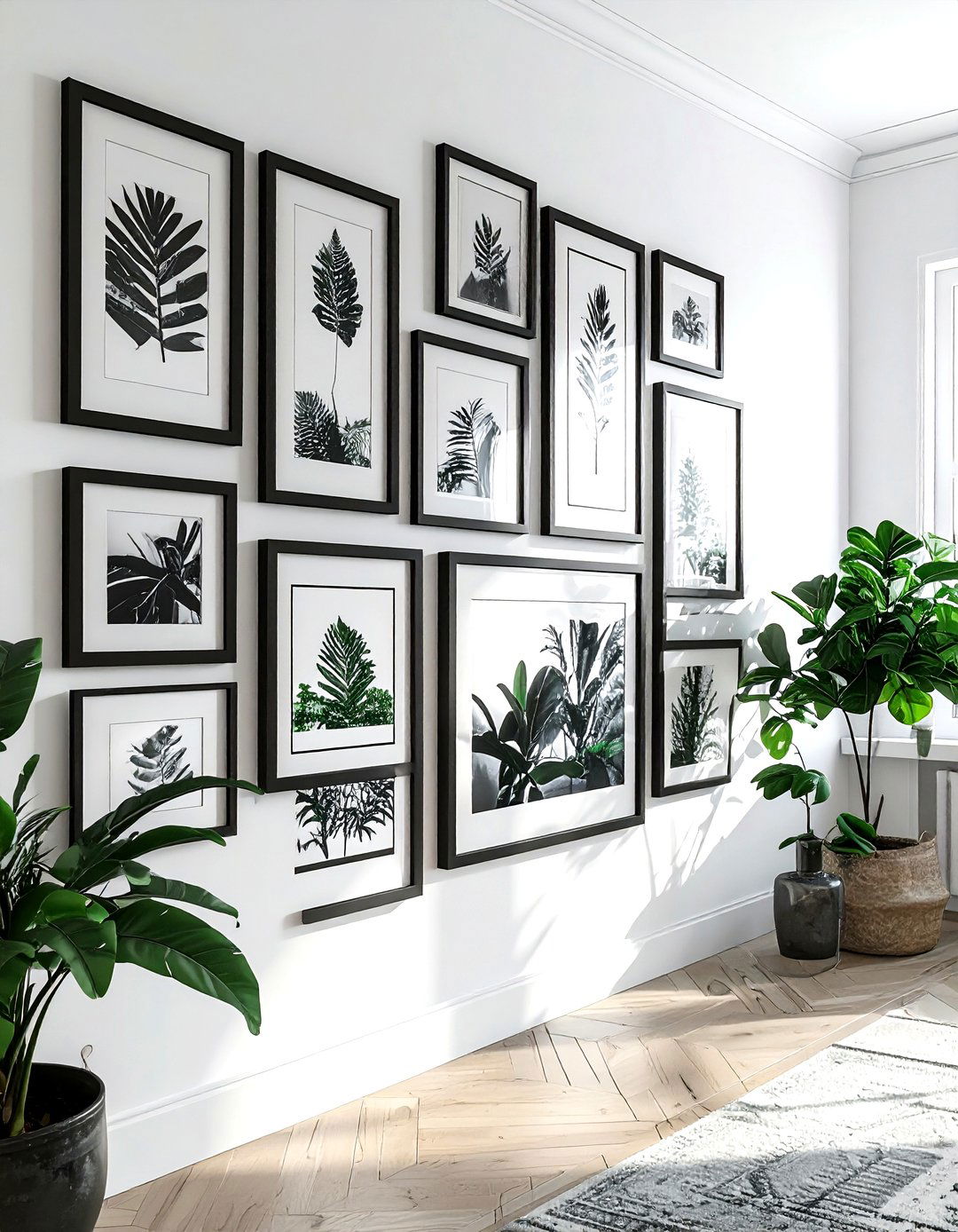 Black gallery wall - 30 farmhouse black bedroom ideas