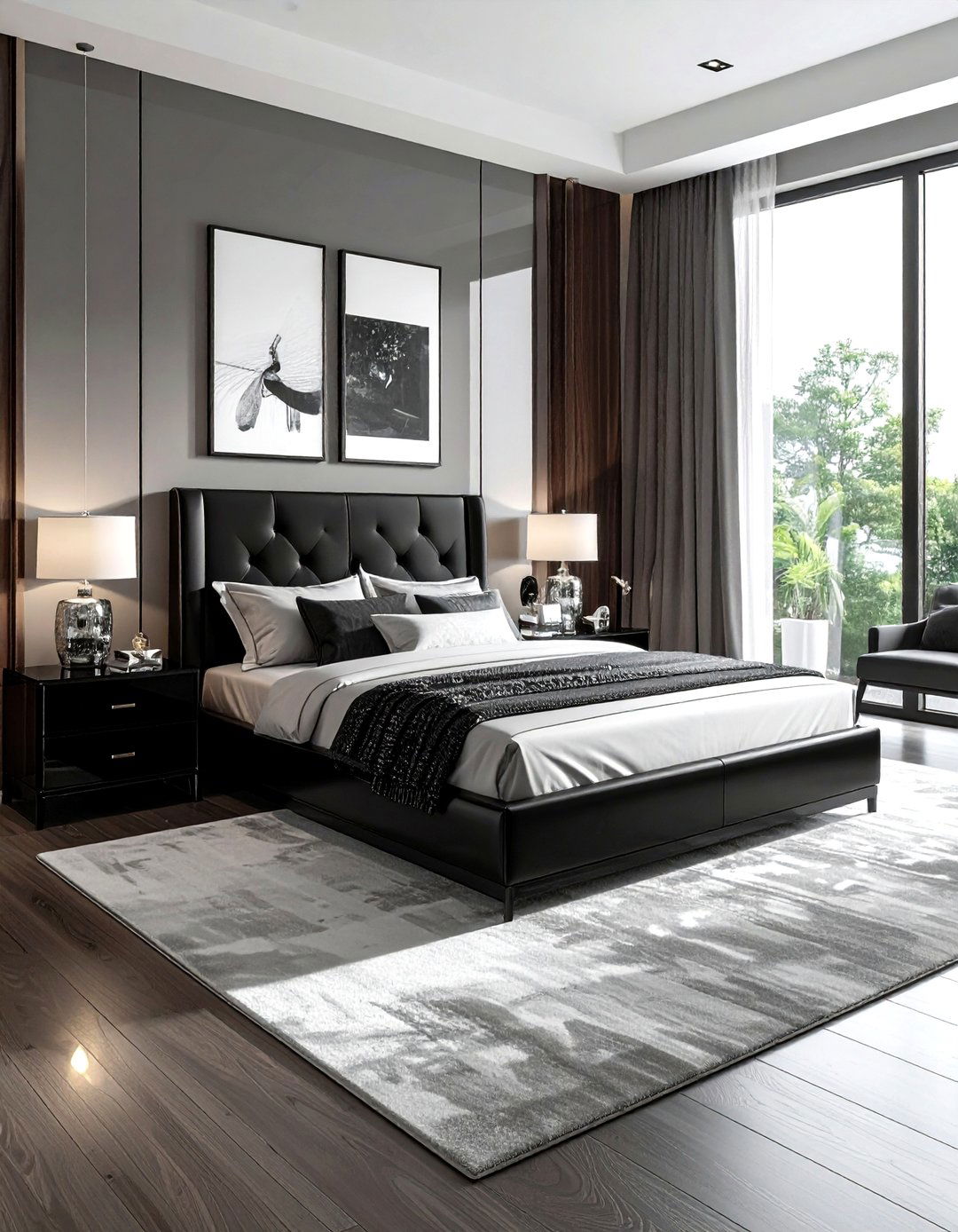 Black glass nightstand set - 30 black bedroom furniture ideas