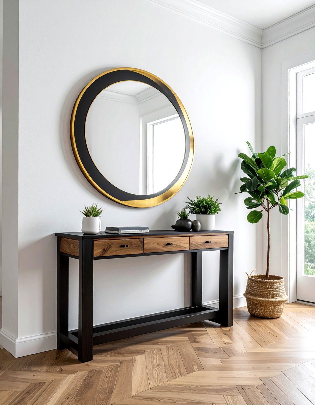 Black gold wall mirror - 30 mixed metal decor ideas