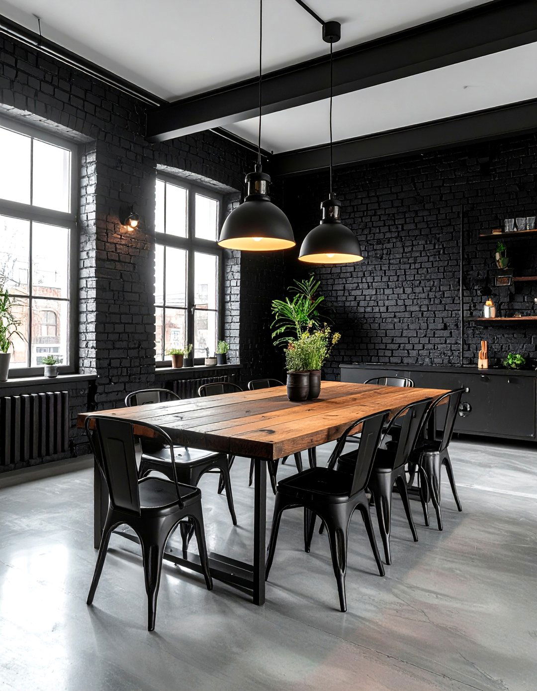 Black industrial dining room - 30 black dining room decor ideas