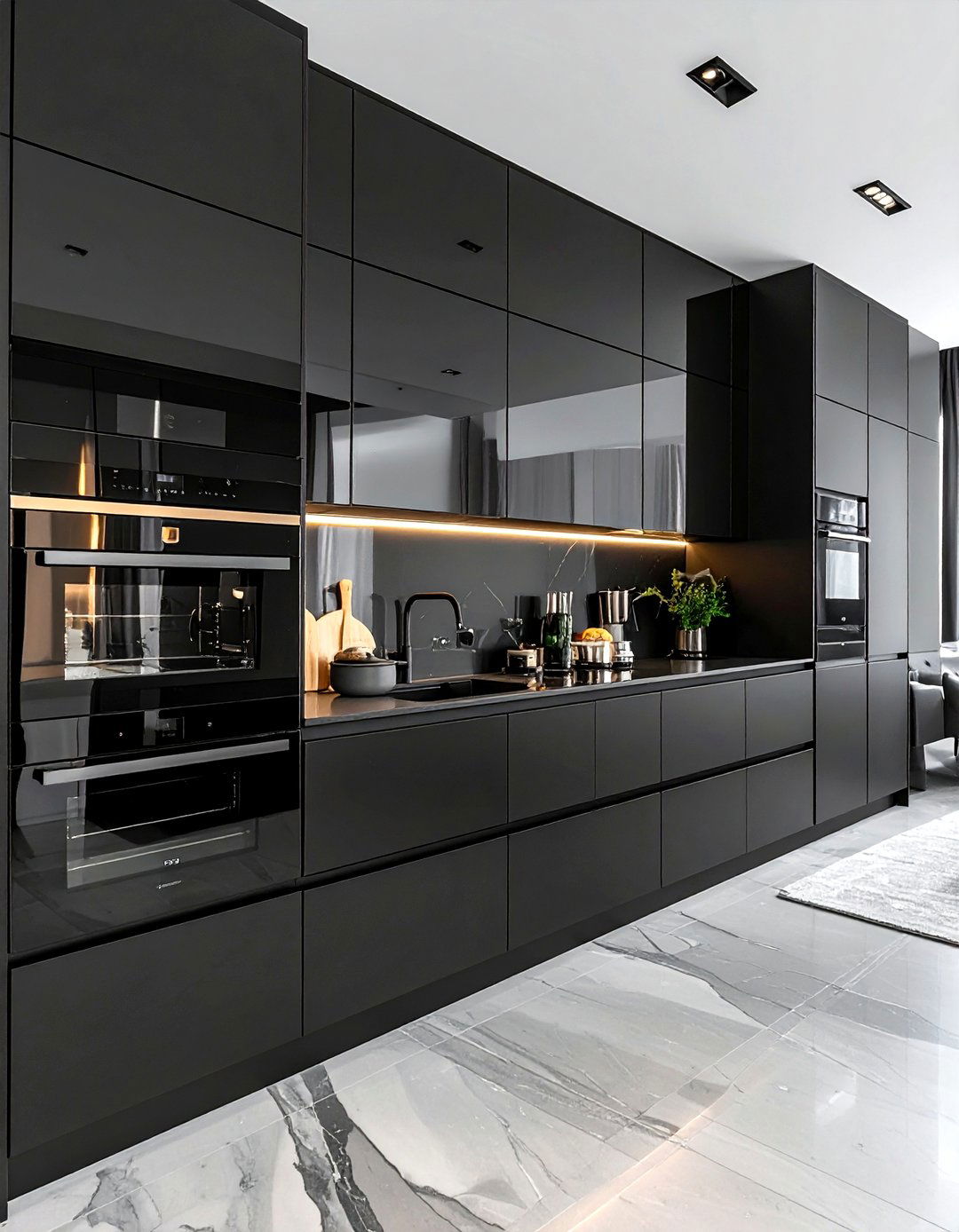 Black integrated appliances - 30 black kitchen decor ideas